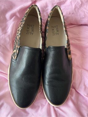 Naturalizer Black Slip-On Sneakers with Leopard Trim